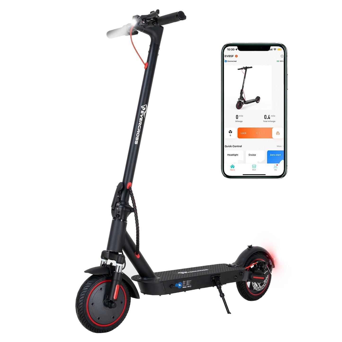 Scooter électrique EVERCROSS EV85F, moteur 350 W, jusqu'à 19 MPH et 19 miles, pneus solides 8,5'' et contrôle APP