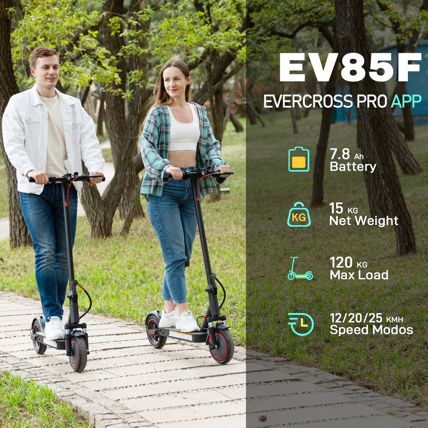 Scooter électrique EVERCROSS EV85F, moteur 350 W, jusqu'à 19 MPH et 19 miles, pneus solides 8,5'' et contrôle APP