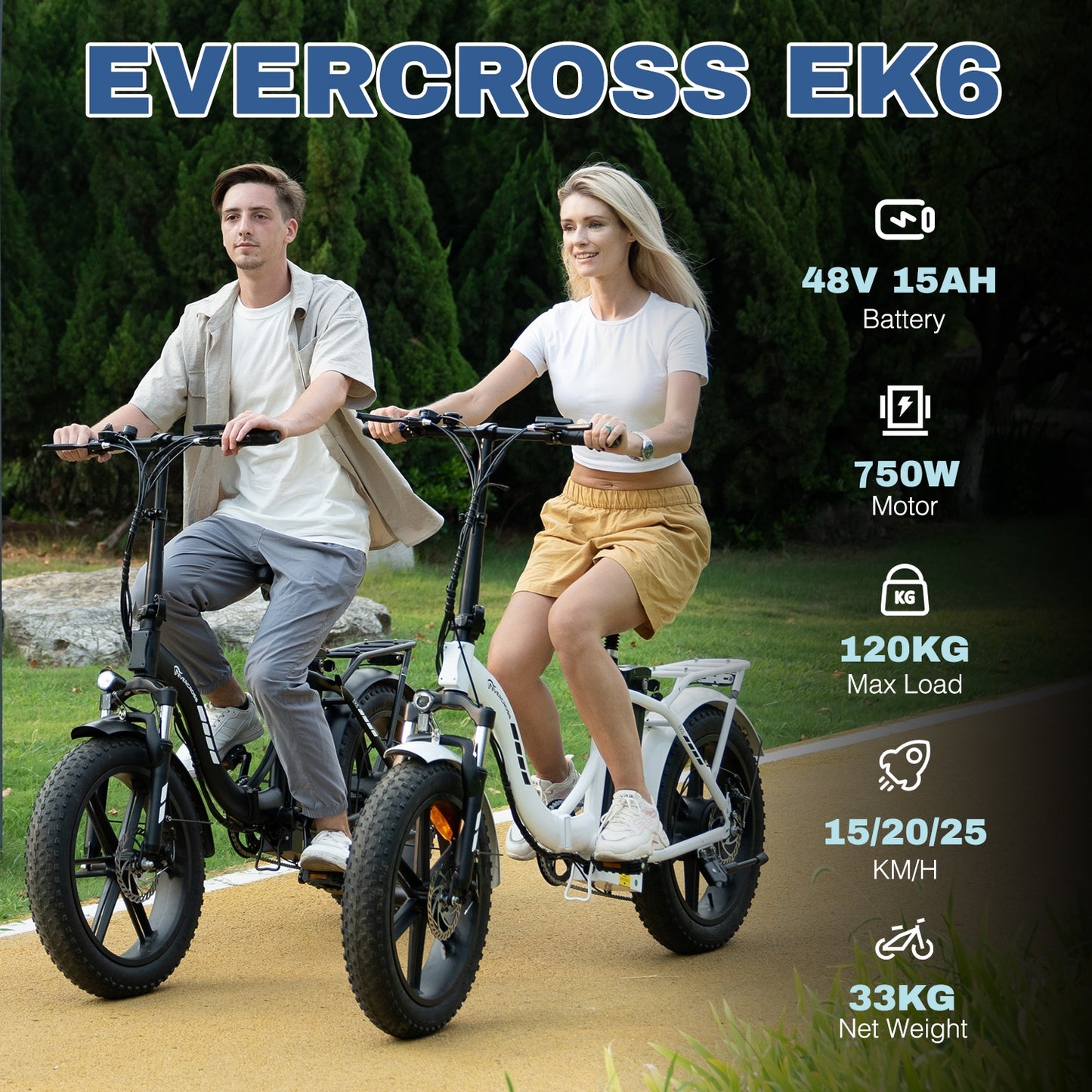 Vélo électrique pliable EVERCROSS EK6 avec gros pneu 20" x 4.0, moteur 750 W, vitesse maximale de 25 MPH