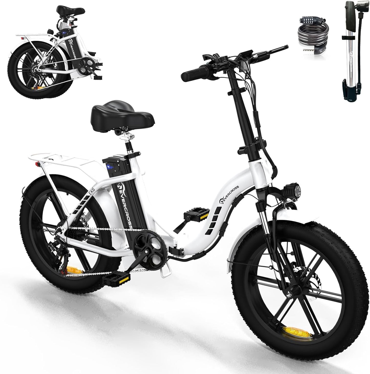 Vélo électrique pliable EVERCROSS EK6 avec gros pneu 20" x 4.0, moteur 750 W, vitesse maximale de 25 MPH