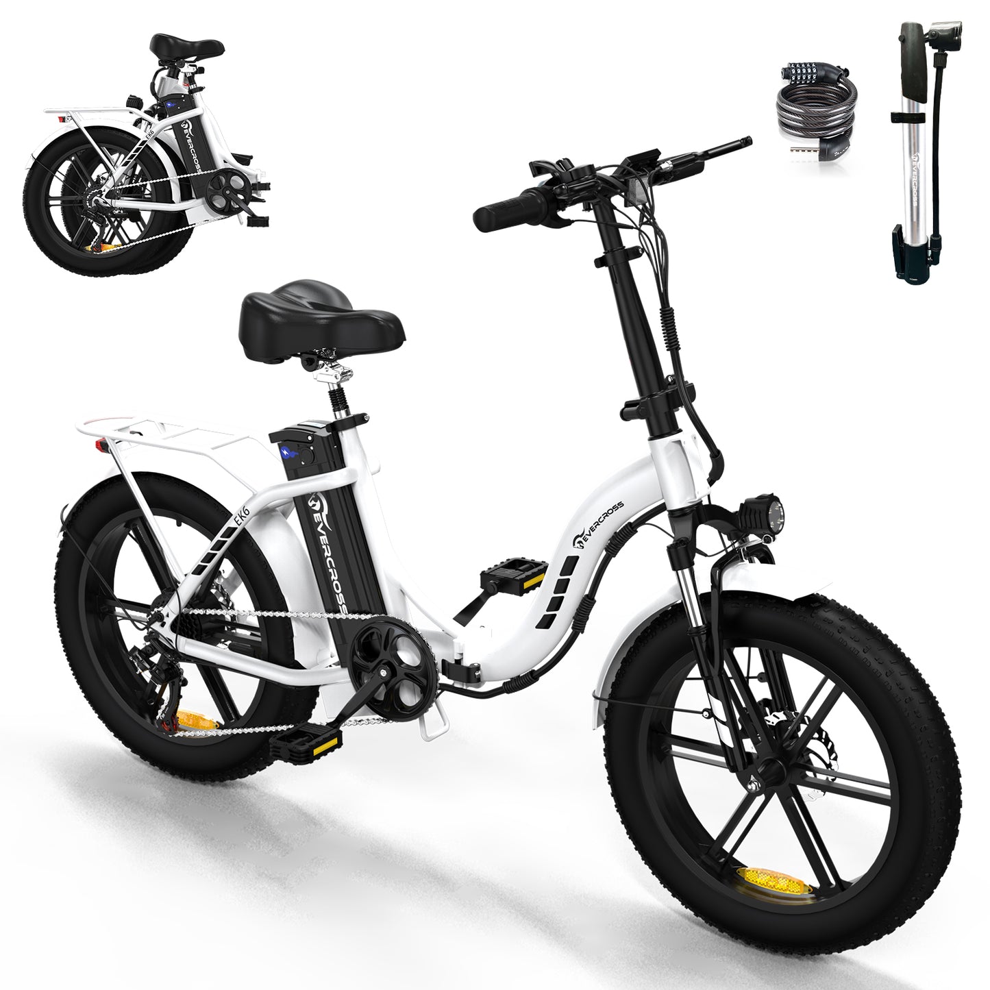 Vélo électrique pliable EVERCROSS EK6 avec gros pneu 20" x 4.0, moteur 750 W, vitesse maximale de 25 MPH